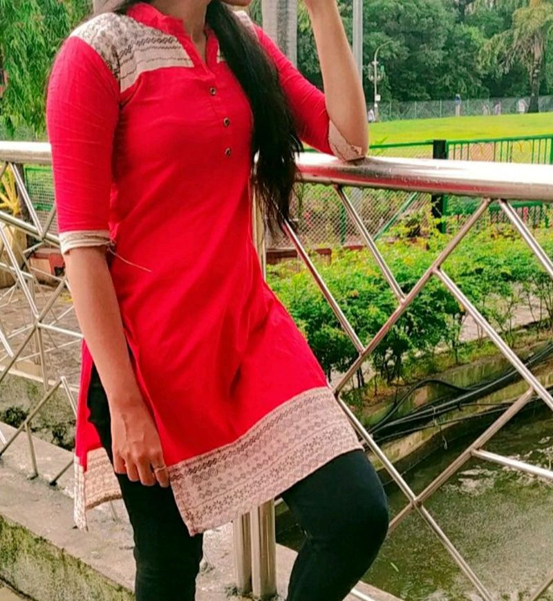 Vibrant Red Kurti with Elegant Print