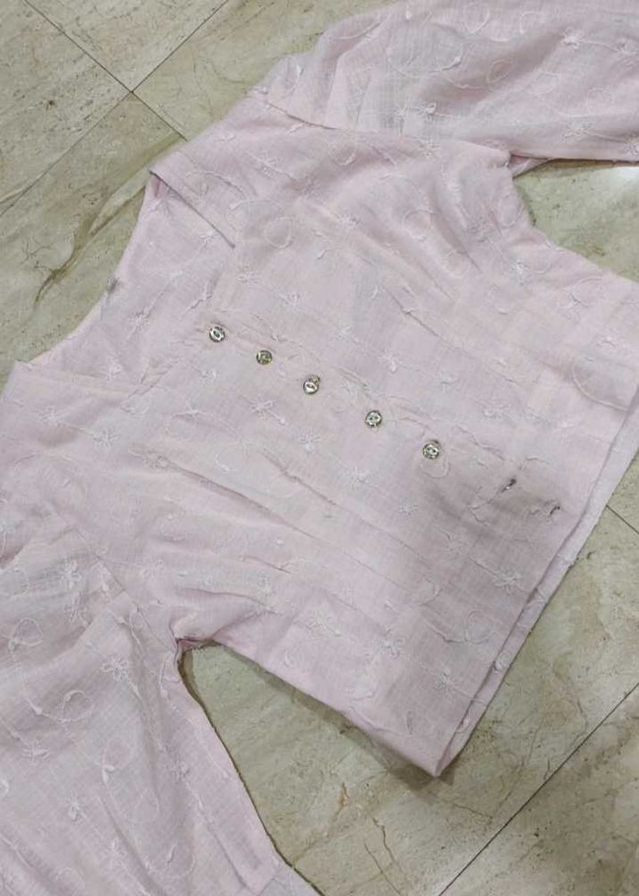 Embroidered Pink Cotton Blouse