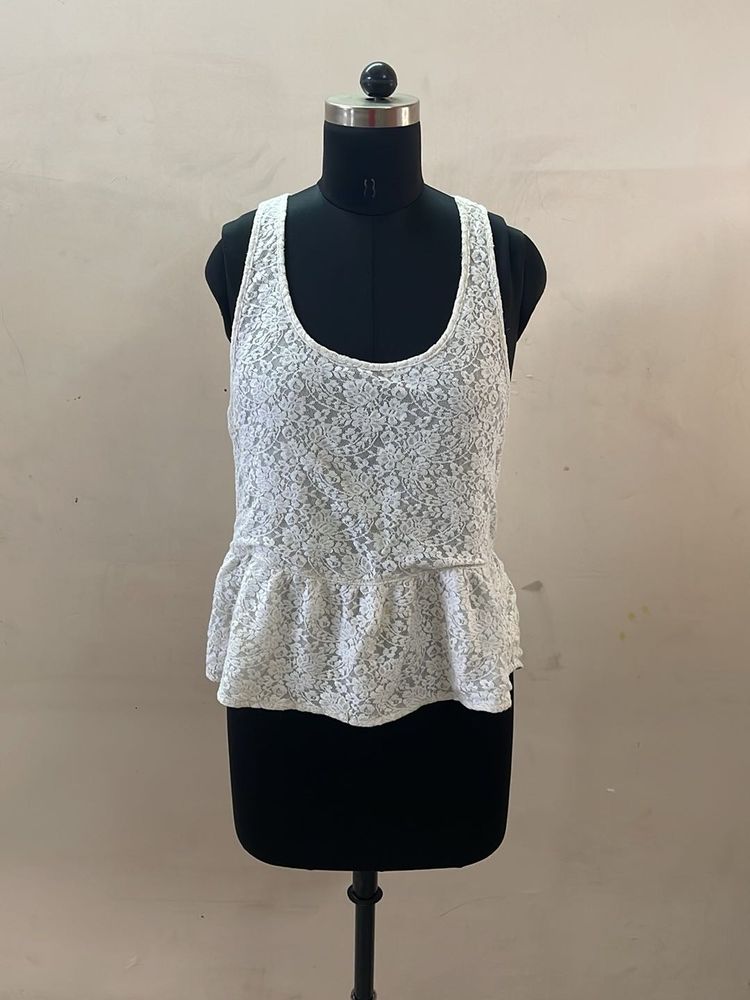 White Lace Peplum Tank Top