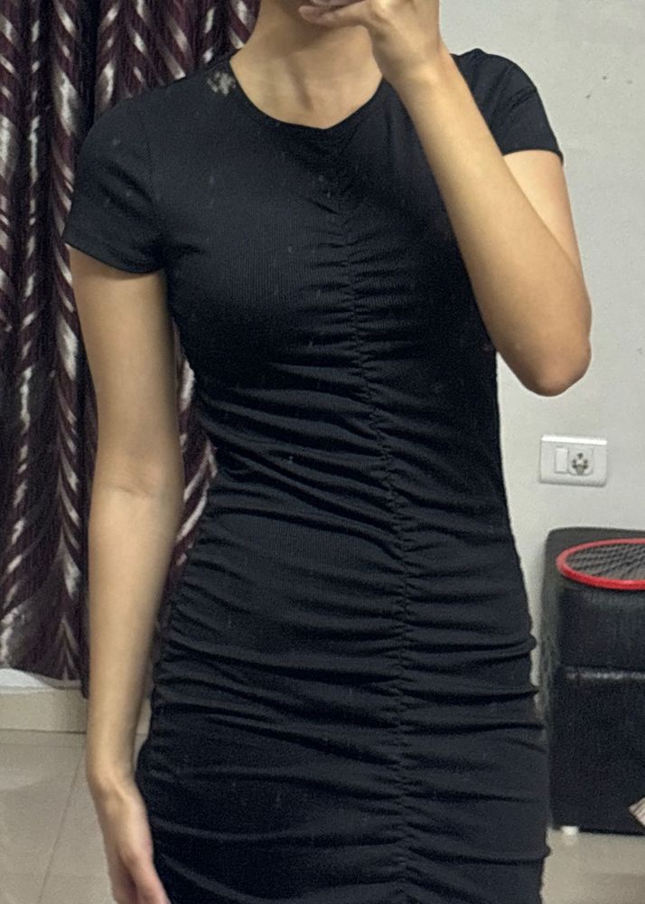 Black Ruched Bodycon Dress