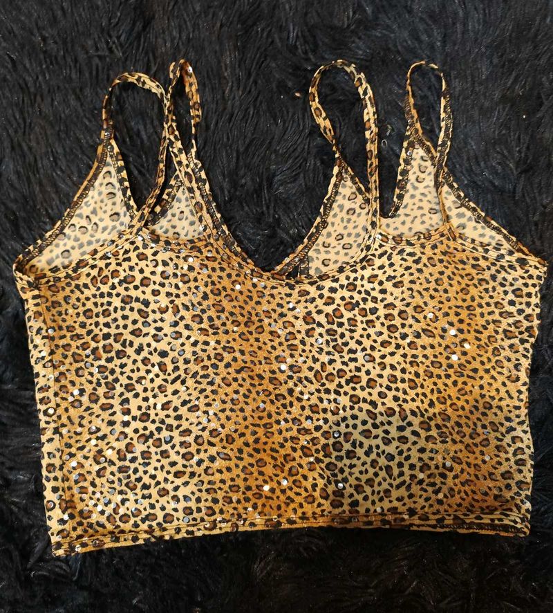 Leopard Print Spaghetti Strap Crop Top