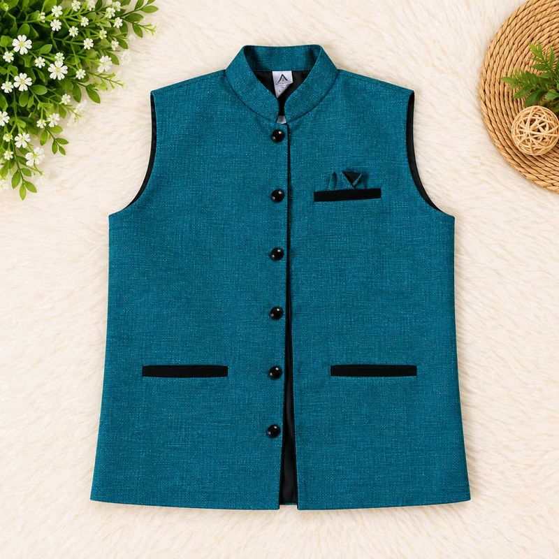 Teal Nehru Jacket with Black Trim