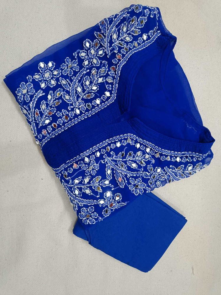 Royal Blue Embroidered Kurta with inner lining