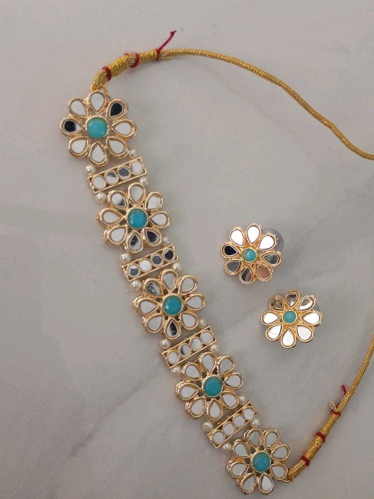 Mirror Work Choker &amp; Earrings Set