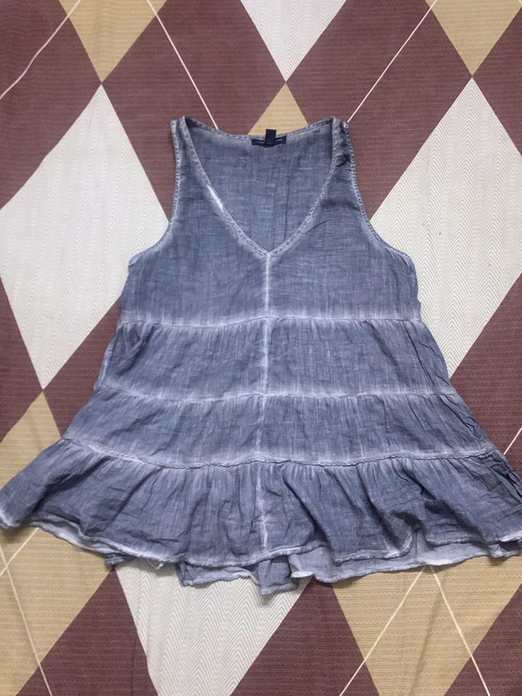 Tiered Blue Sleeveless Top