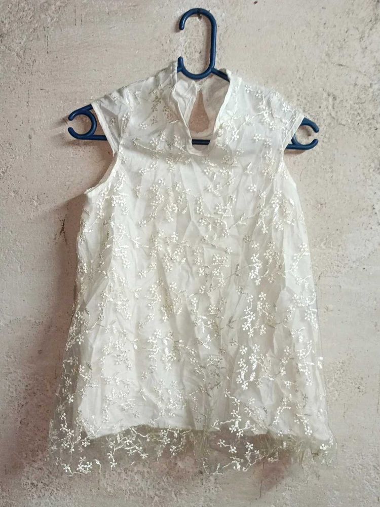 White Lace Blouse Top Layered