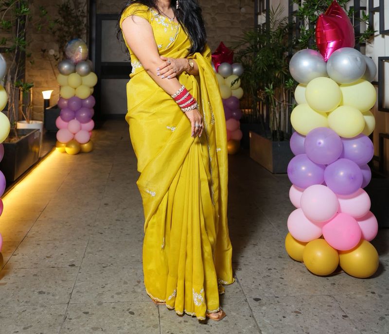 Elegant Yellow Embroidered Saree