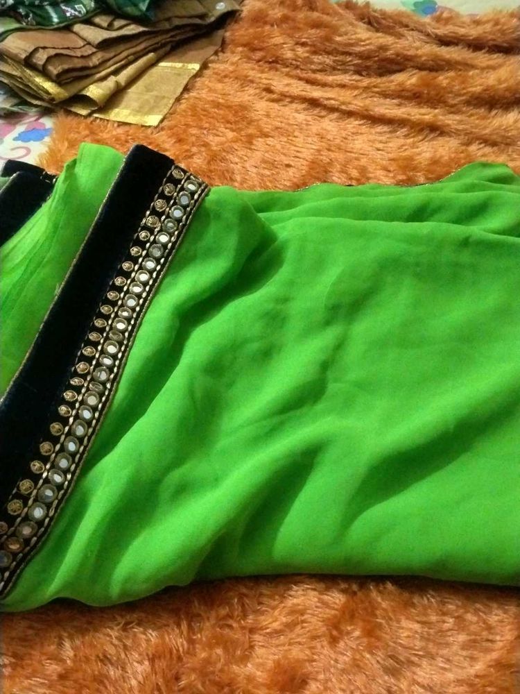 Vibrant Green Saree with Embellished Border