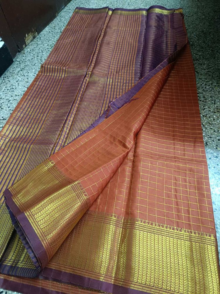 Elegant Rust Orange Semi Silk Saree