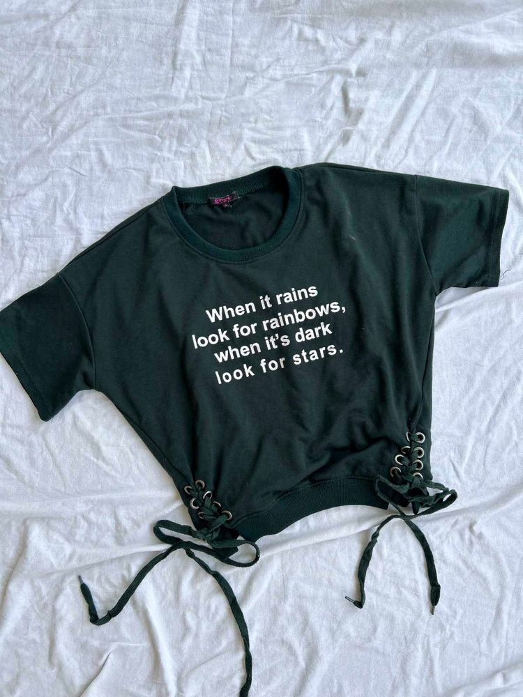 Dark Green Lace-Up Graphic Sweatshirt