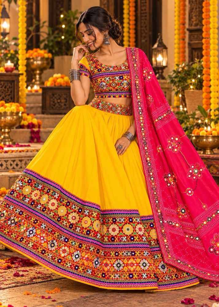 Vibrant Yellow Embroidered Lehenga Choli Set
