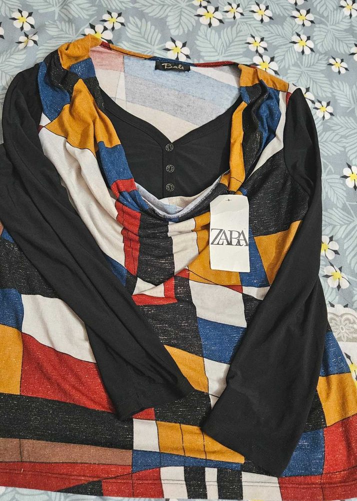 Colorful Geometric Print Long Sleeve Top