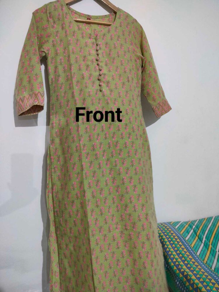 Green &amp; Pink Floral Print Kurti