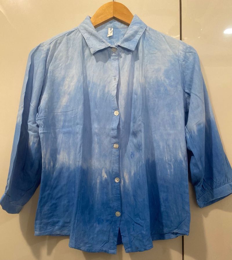 Blue Tie-Dye Button-Up Shirt