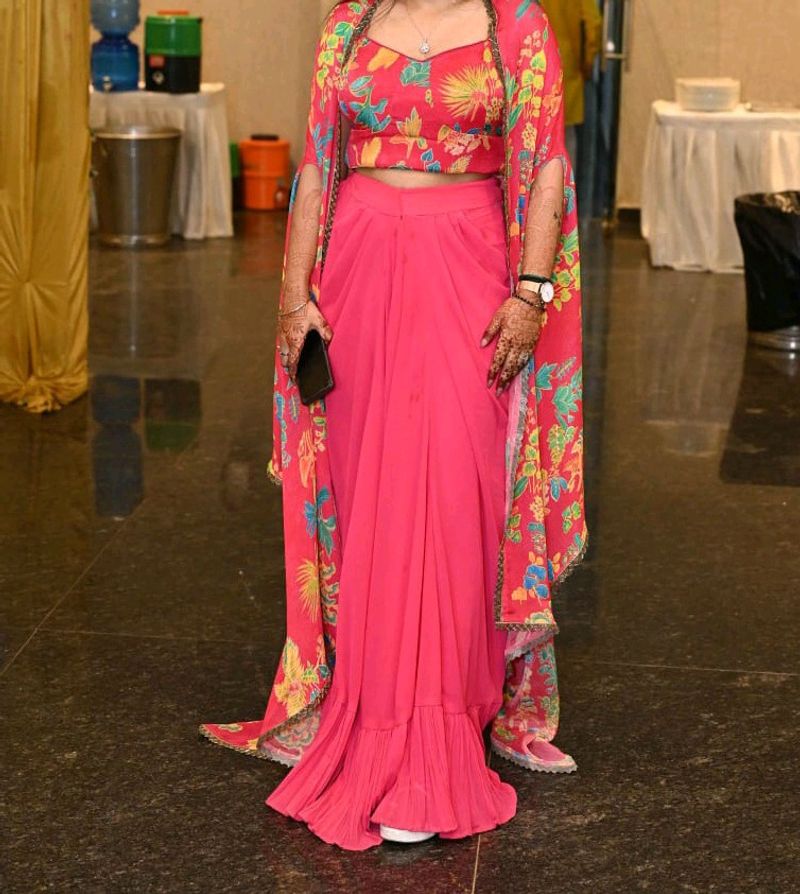 Vibrant Pink Floral Print Cape Set
