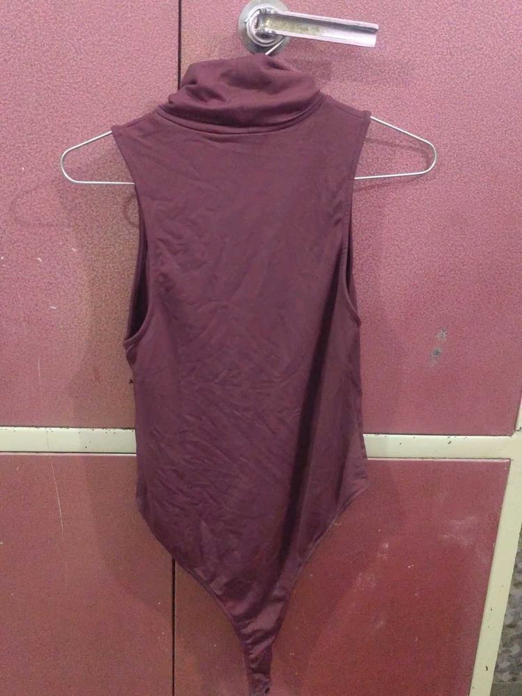Burgundy Sleeveless Bodysuit Top