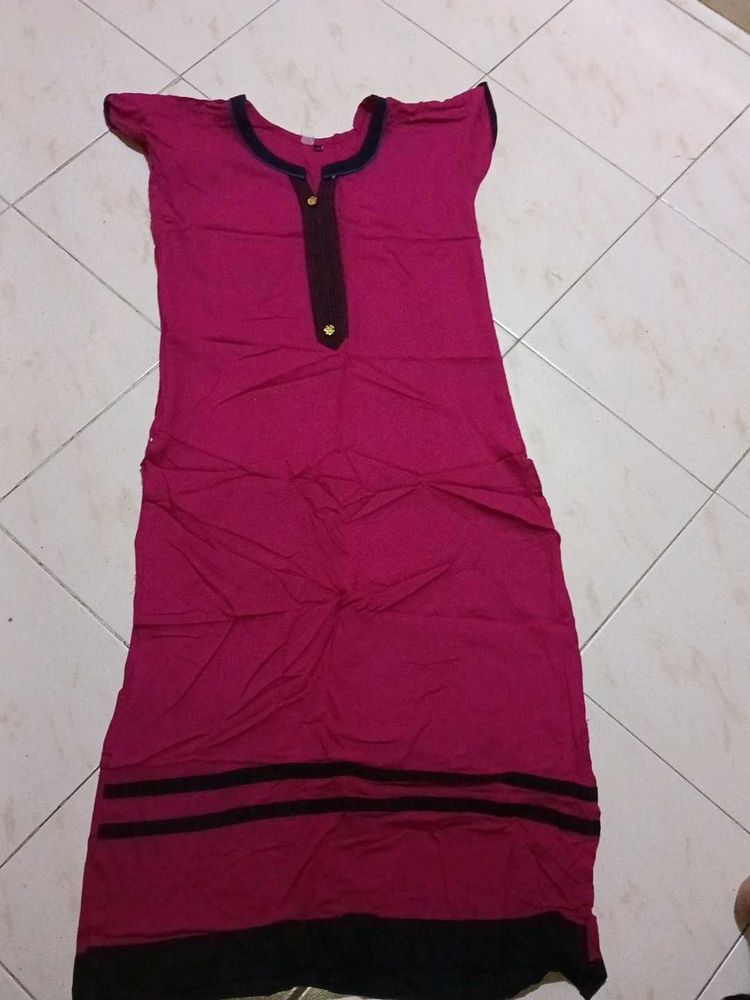 Vibrant Pink Kurta with Black Accents
