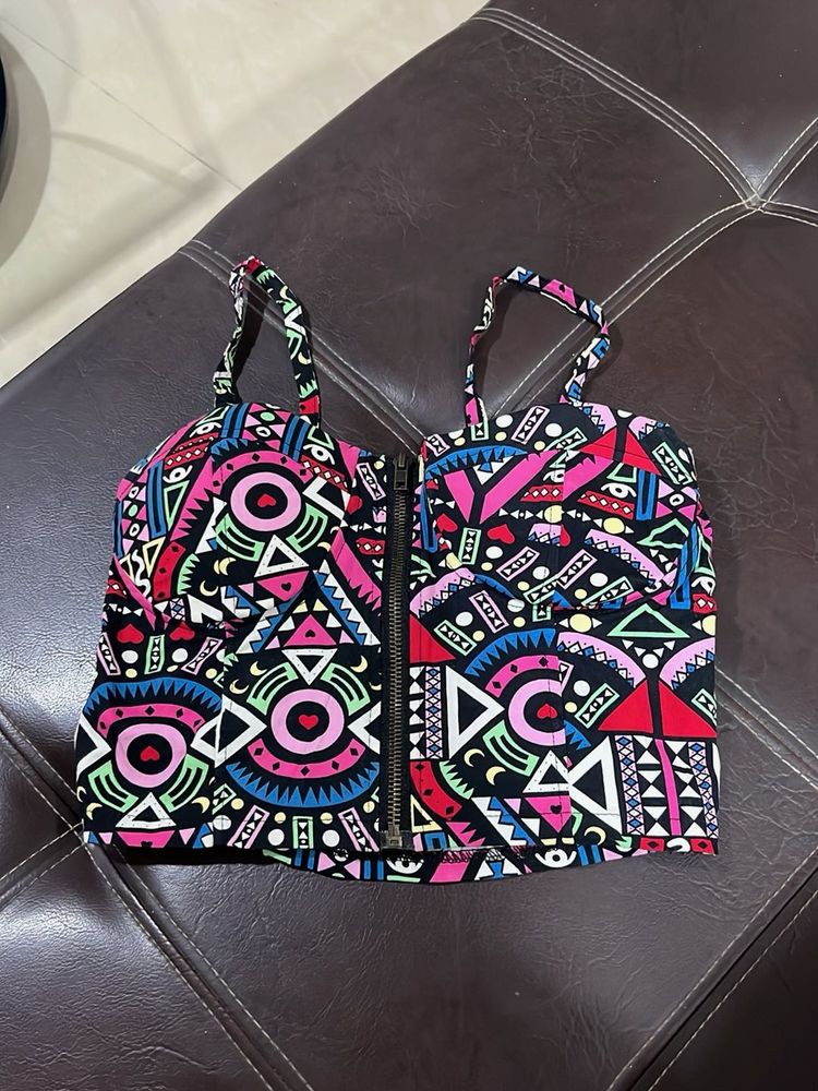 Vibrant Geometric Print Crop Top