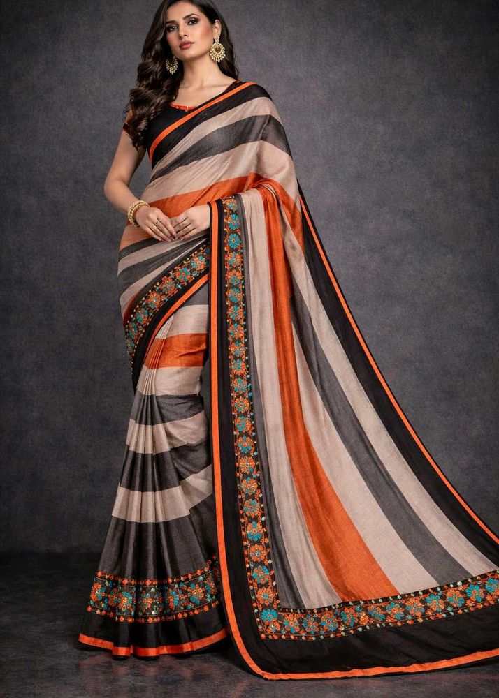 🇳🇿💫🎀Stylish Striped Saree with Embellished