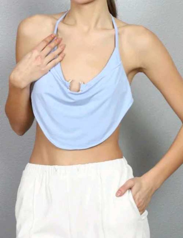 Light Blue Halter Neck Crop Top