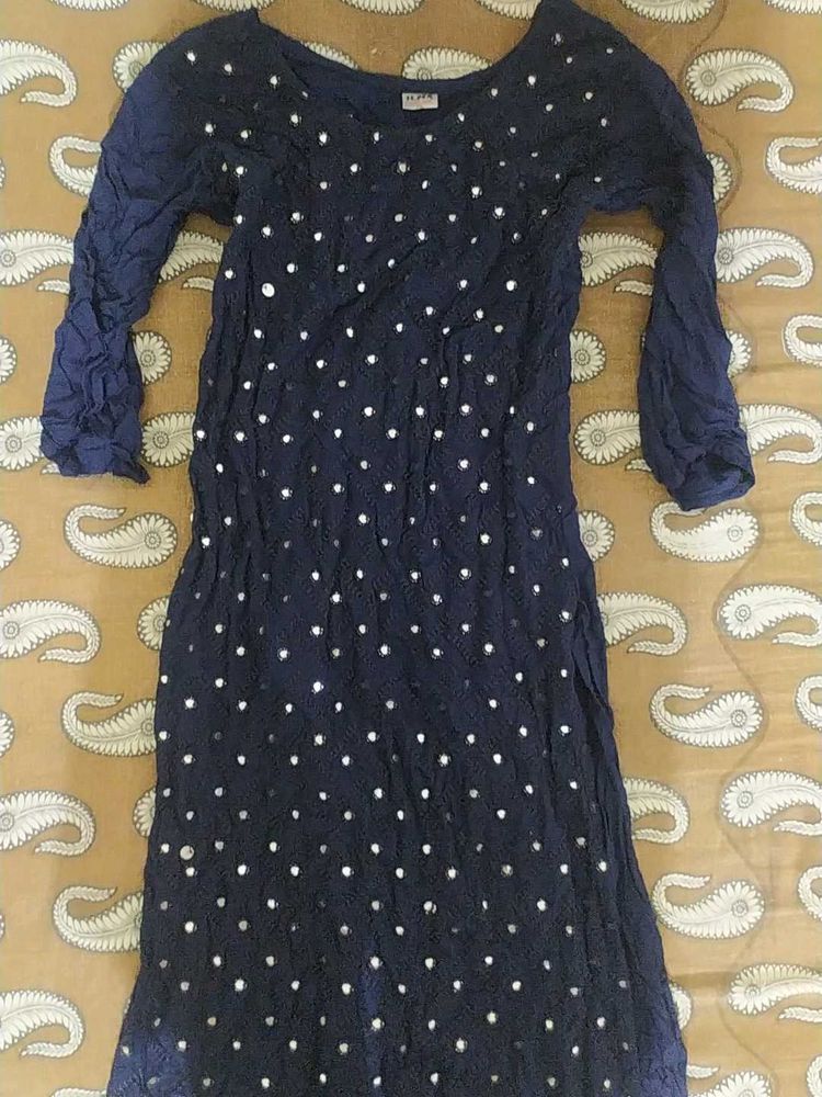Elegant Navy Blue Kurta with Mirror Work