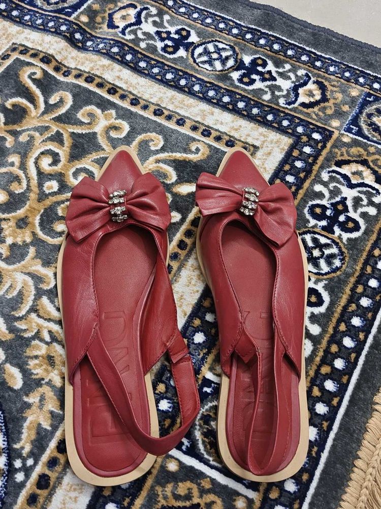DANG Red Slingback Flats with Bow Detail