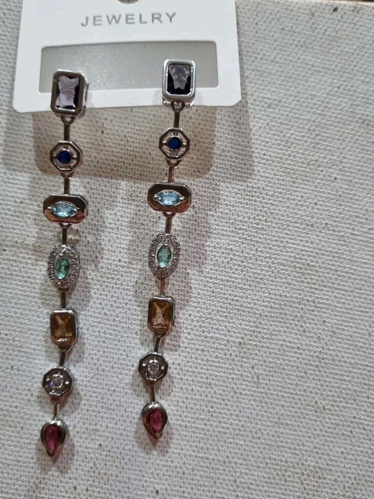 Anti tarnish Elegant Multi-Gemstone Drop Earrings