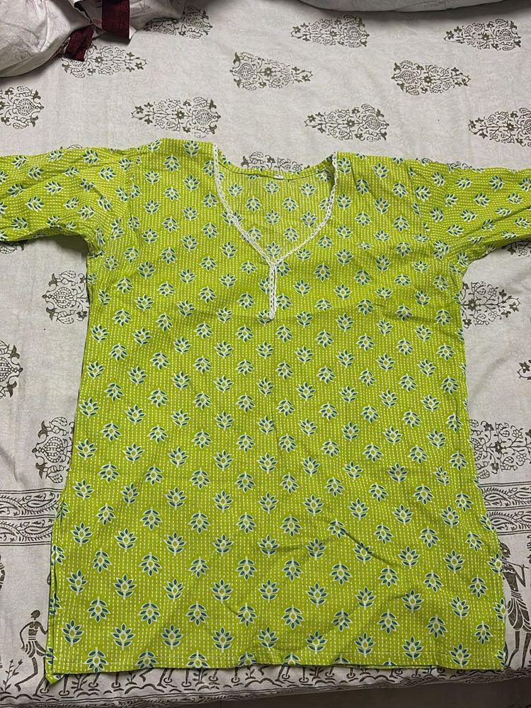Lime Green Printed Kurta
