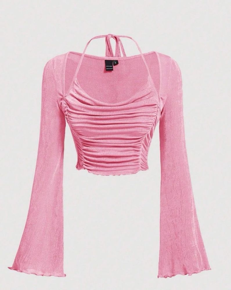 Pink Ruched Halter Neck Top
