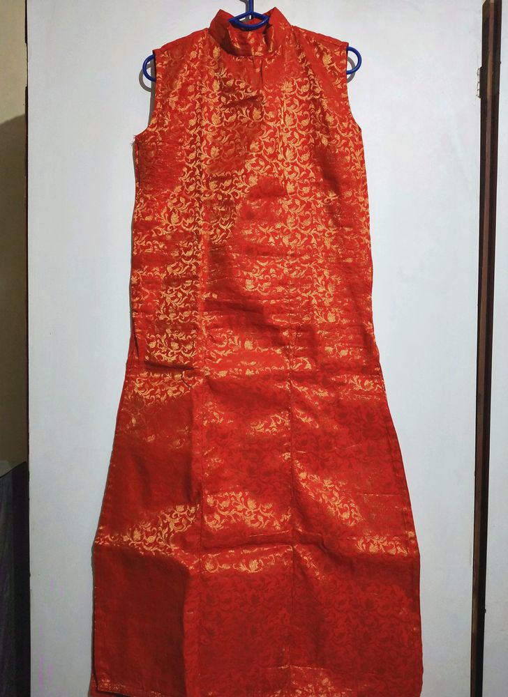 ORANGE PETALS DESIGN BROCADE KURTI
