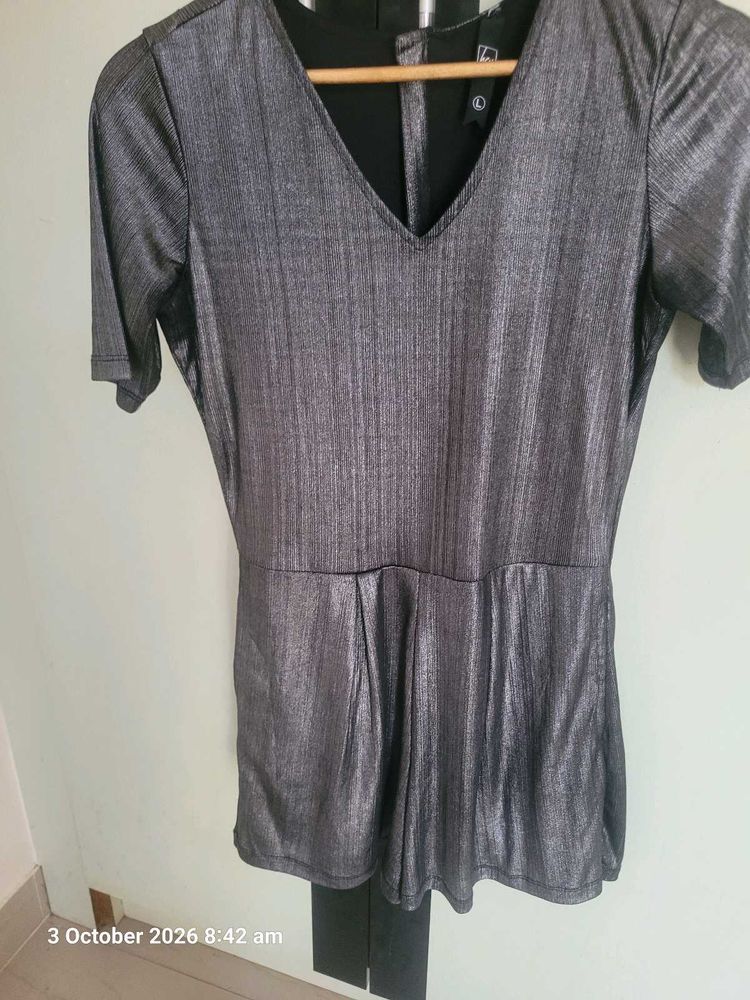 Sparkly Silver V-Neck Romper