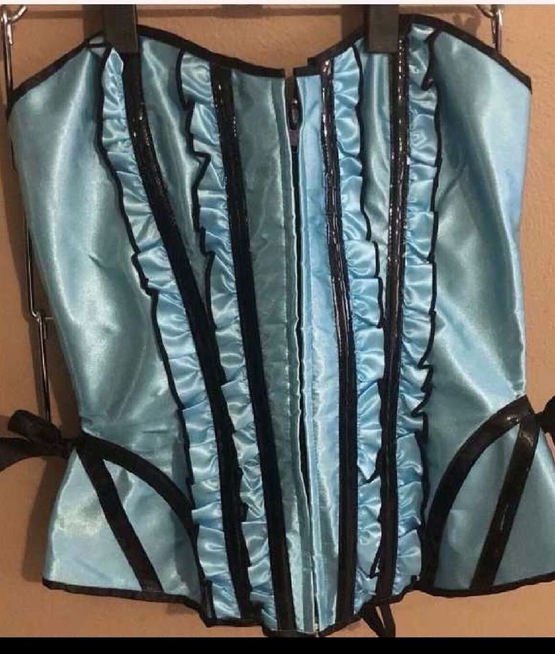 Aqua Blue Satin Corset Top