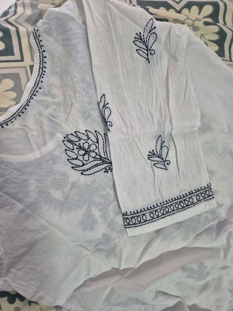 White Kurta with Black Embroidery