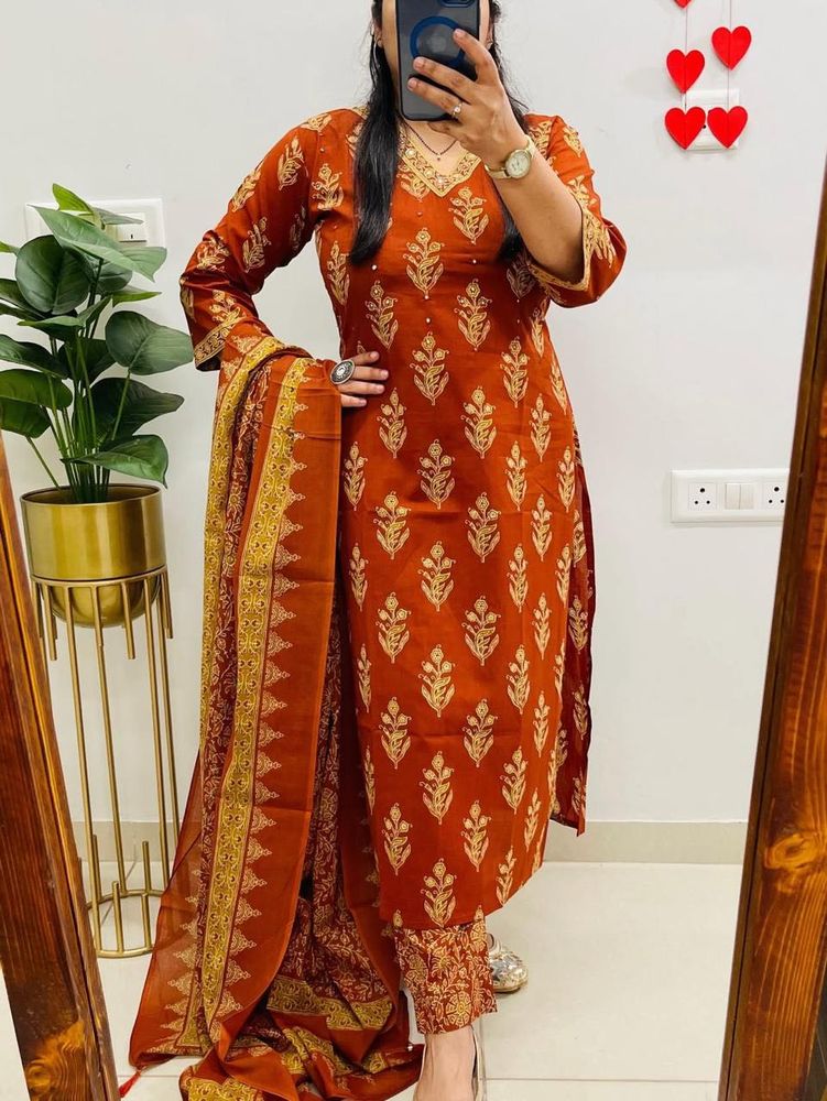 Beautiful Rust Kurta Set with Dupatta