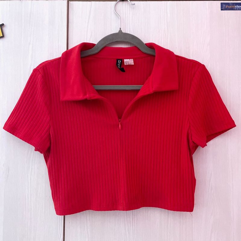 H&amp;M Red Ribbed Crop Top