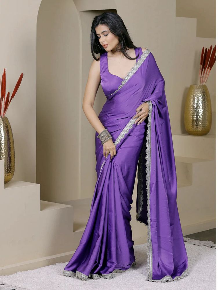 Purple Chiffon Satin Saree Export Quality