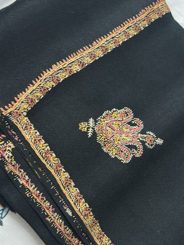 Elegant Black Embroidered Shawl