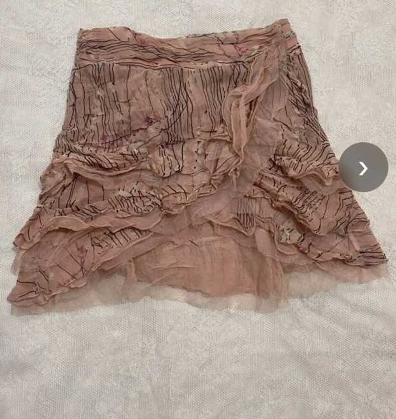 Vintage Dusty Pink Mesh Ruffle Wrap Mini Skirt