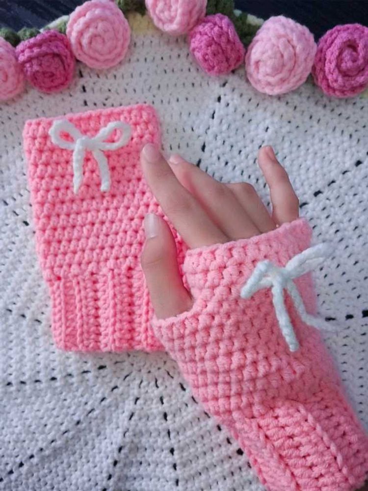 Pink Crochet Wrist Warmers