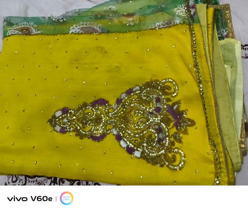Stunning Yellow Embroidered Saree