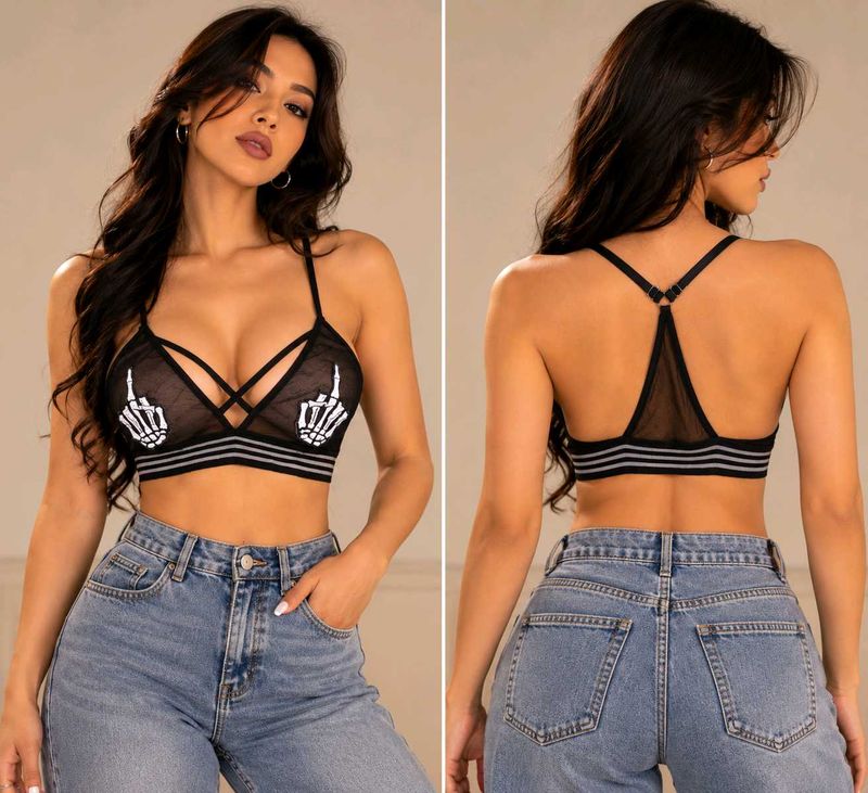 Sheer Skeleton Hand Bralette