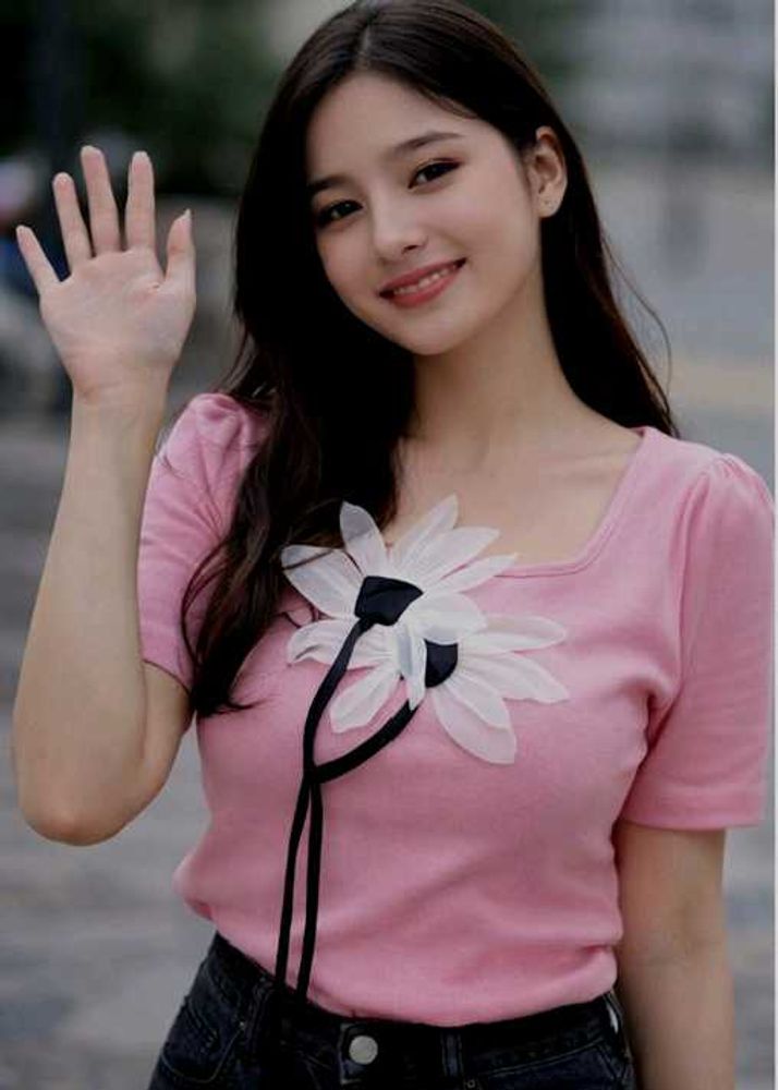 Pink Top with Floral Detail