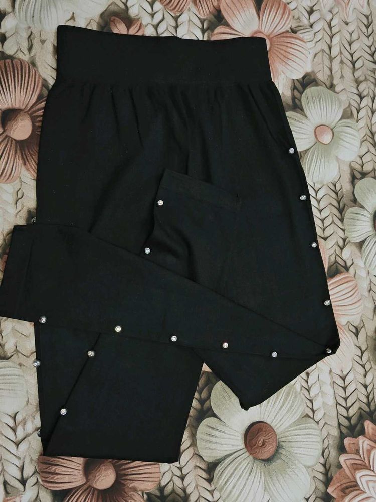 Stylish Black Pants/ lagi with Rhinestone