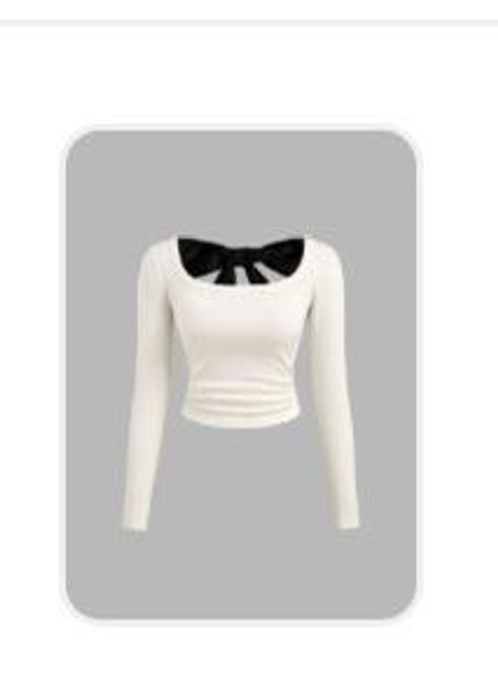 Chic White Top with back Black Bow Detail