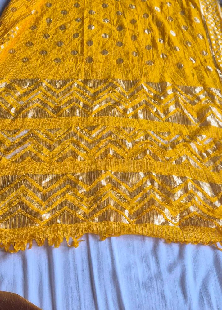Vibrant Yellow dupatta with Gold Motifs