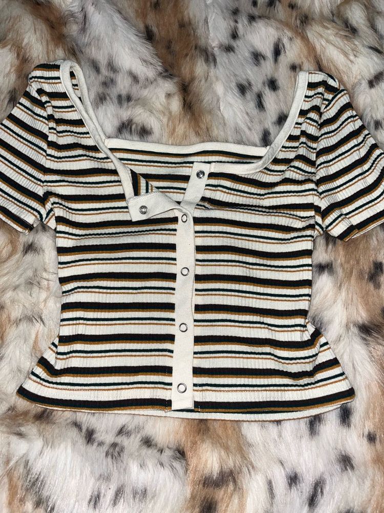 y2k Striped Button-Down Crop Top