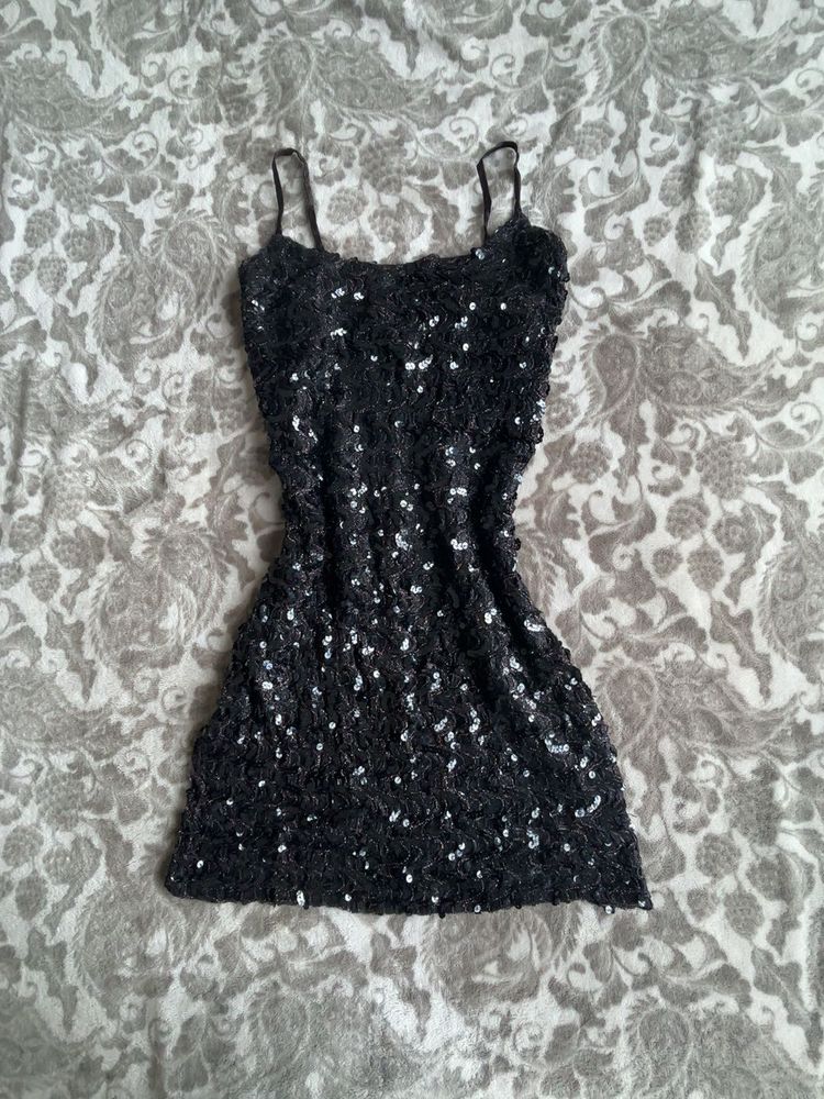 Sparkling Black Mini Dress(handmade)