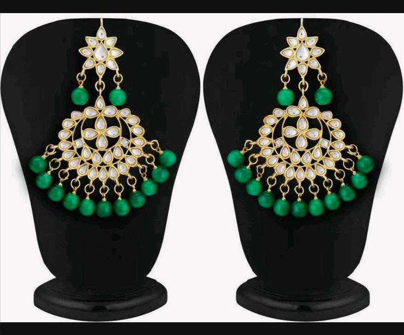 kundan Green Earrings