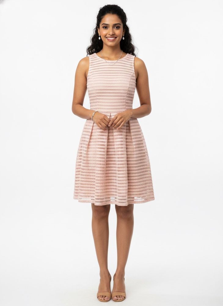 Chic Pink Lace Striped Dress