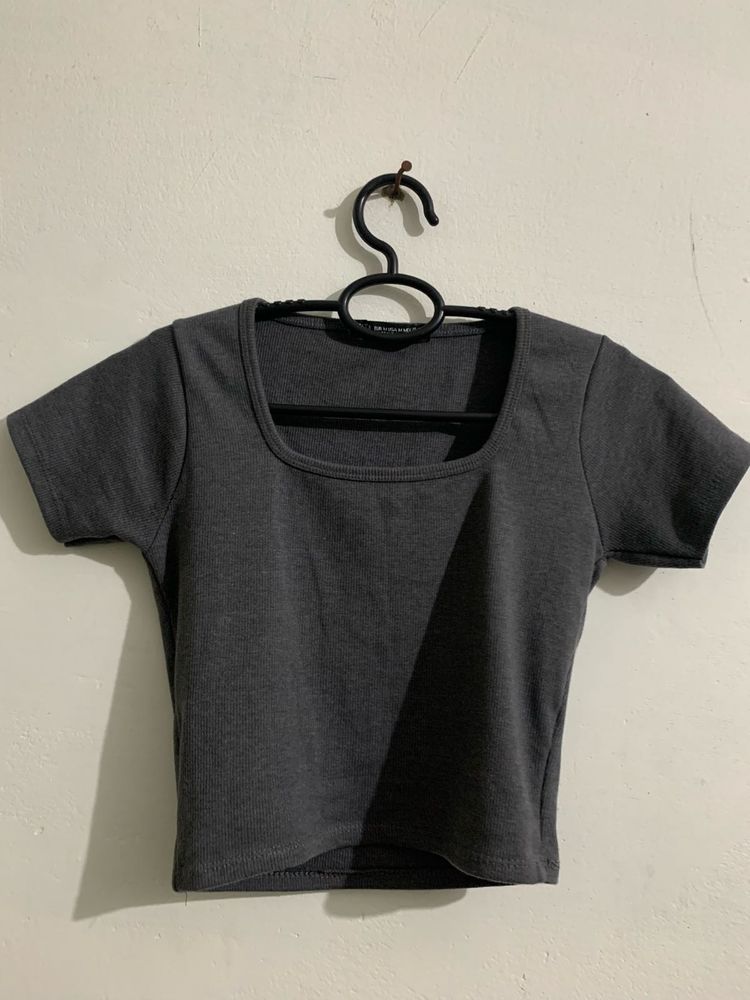 Dark Grey Square Neck Crop Top